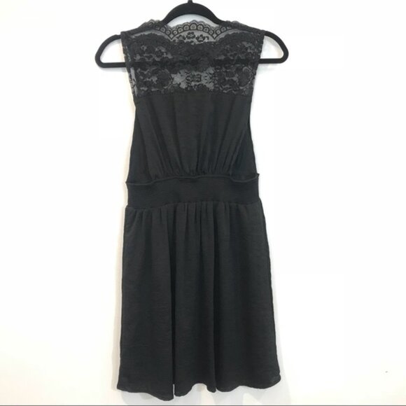 Free People Tea For Two Black Cocktail Lace Neck Mini Dress LG - Picture 8 of 8